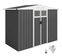 Outsunny Abri de Jardin en métal 2,7 m² cabane de Jardin 246 x 117 x 180 cm cabanon Rangement Outils avec fenêtre, 4 évents et Porte verrouillable, cabanon Jardin extérieur en Acier galvanisé, Gris