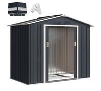 Outsunny Abri de Jardin en métal 2,77 m² avec Fondation, Porte coulissante verrouillable, 4 aérations et Lucarne cabane de Jardin cabanon Rangement Outils 213 x 130 x 185 cm Gris foncé