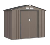 Outsunny Abri de Jardin en métal 2,77 m² cabane de Jardin 213 x 130 x 185 cm cabanon Rangement Outils avec kit de Fondation, Porte coulissante verrouillables et 4 aérations - Marron