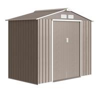 Outsunny Abri de Jardin en métal 2,77 m² cabane de Jardin 213 x 130 x 185 cm cabanon Rangement Outils avec kit de Fondation, Porte coulissante verrouillables et 4 aérations - Marron Clair