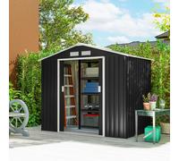 Outsunny Abri de jardin métal 213x130x185 cm kit fondation porte coulissante gris foncé