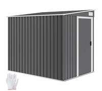 Outsunny Abri de Jardin en métal 2,81 m² avec Fondation, abri à Outils extérieur adossé en Acier galvanisé, Toit en Pente, cabane de Jardin avec 2 étagères Ajustables, 154x206,5x181cm, Gris