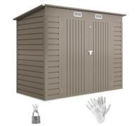 Outsunny Abri de jardin en métal 3 m² facile à monter, cabane de jardin 249x121x183cm structure en acier galvanisé améliorée, cabanon rangement outils gants portes verrouillables aérations, gris clair