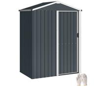 Outsunny Abri de Jardin en métal avec Porte coulissante verrouillable, Toit Pointu, Gants, cabanon de Jardin extérieure et Rangement Outils en Acier galvanisé 136 x 87 x 179 cm Gris foncé