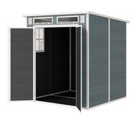 Outsunny Abri de Jardin en Plastique 6 x 6 ft, Effet Bois, avec Plancher, Fenêtres, Portes Verrouillables et Aérations, Gris