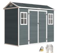 Outsunny Abri de jardin en plastique de 2,77 m² avec toit à pignon, double porte, ventilation, sol, serrure, gants, abri de jardin pour outils, vélo