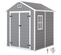 Abri de jardin - Outsunny - résine - avec plancher structure en aluminium - portes à loquet 3 fenêtre - gris