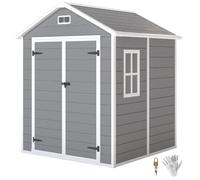Outsunny Abri de Jardin en résine 2,7 m² avec Plancher Structure en Aluminium 182 x 151 x 219 cm, cabane de Jardin cabanon Rangement Outils Portes avec Serrure et clés 3 fenêtre, Gris