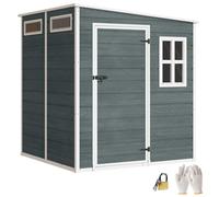 Outsunny Abri de Jardin en Résine 3,3㎡ avec Plancher Cabanon de Stockage à Structure en Aluminium, 3 Fenêtres et 2 Aérations, Cabane à Outils 182x182x183 cm pour Matériel de Jardinage Gris Effet Bois