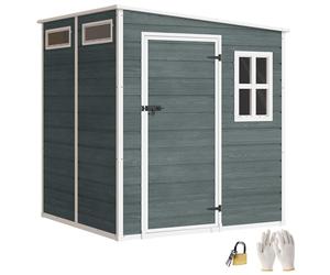 Outsunny Abri de Jardin en Résine 3,3㎡ avec Plancher - Cabanon de Stockage Structure Aluminium, 3 Fenêtres et 2 Aérations - Cabane à Outils 182x182x183cm pour Matériel Jardinage, Gris Effet Bois