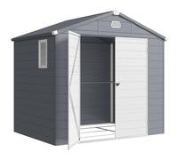 Outsunny Abri de jardin en résine 4,56 m² avec kit de fondation galvanisé structure en aluminium 240 x 190 x 228 cm gris foncé