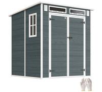 Outsunny Abri de Jardin en Résine Double Porte 3,3 m² Gris Effet Bois