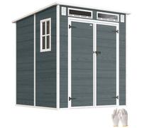 Outsunny Abri de Jardin en Résine Double Porte 3,3 m² Gris Effet Bois | 3 Fenêtres, 2 Aérations, Cabanon de Rangement Anti-UV avec Plancher, Armoire de Jardin pour Stockage Extérieur Vélos