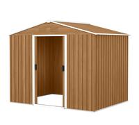 Outsunny Abri de jardin en tôle d'acier avec portes coulissantes, 236x174x190cm, Marron