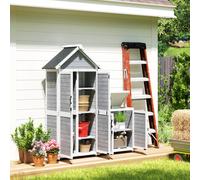 Outsunny Abri de jardin et armoire de rangement en bois avec toit incliné en asphalte, étagères et portes verrouillables, gris