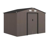 Outsunny Abri de jardin extérieur 4,9 m², 277 x 195 x 192 cm, effet bois, abri de jardin extérieur avec porte coulissante, toit incliné, base renforcée (sol non inclus) et 4 fenêtres marron