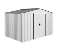 Outsunny Abri de Jardin extérieur, 5 m² 277x195x192 cm, Abri de Jardin extérieur en métal avec 2 Portes coulissantes, Base renforcée (Plancher Non Inclus) et 4 fenêtres, Argent et Gris