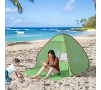 Outsunny Abri de plage tente de plage pliable Pop-up automatique instantané protection UV fenêtre arrière grand tapis de sol vert rouge