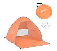Outsunny Abri de Plage Tente de Plage Pliable Pop-up Automatique instantané Protection UV fenêtre arrière Grand Tapis de Sol Orange