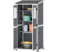 Outsunny Abri de Rangement de Jardin, Cabane à Outils avec 2 Fenêtres, Piquets de Sol, Toit en Asphalte, 91 x 69 x 192 cm, Bois de Sapin, Gris clair