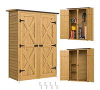 Outsunny – Abri de rangement en bois – 2 étagères, double portes, toit incliné – Marron