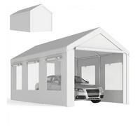 Outsunny Abri de Voiture 3x6m Protection UV30+ Garage Mobile avec Hauteur Réglable - Tente de Garage avec 6 Fenêtres et Moustiquaire - Carport en Acier Galvanisé Ø37mm Robuste, Blanc