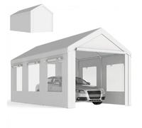 Outsunny Abri de Voiture 3x6m UV30+ Hauteur Réglable Carport Blanc | Acier Galvanisé Robuste Ø37mm, Garage Mobile, Tente de Garage, 6 Fenêtres, Moustiquaire