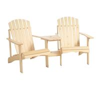 Outsunny Adirondack Chaise de Jardin avec Table et Trou de Parasol Fauteuil de Jardin 2 Places Salon de Jardin pour Balcon Bois Massif Naturel 178 x 87 x 92 cm