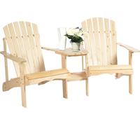Outsunny Adirondack Chaise de jardin avec table et trou de parasol Fauteuil de jardin 2 places Salon de jardin pour balcon Bois massif naturel 178 x 87 x 92 cm