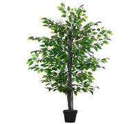 Outsunny Arbre Artificiel Plante Artificiel Ficus Hauteur 1,45 m Tronc Branches Liane Lichen Feuilles Grand réalisme Pot Inclus