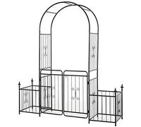 Outsunny Arche de jardin en métal avec double porte, 2 paniers de fleurs latéraux, cadre de vigne grimpante, noir