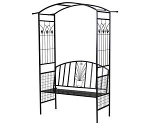 Outsunny Arche de plantation avec banc Banc Arche de porte Treillis Aide à la grimpette Jardin Toit arqué Métal noir 154 x 60 x 205 cm