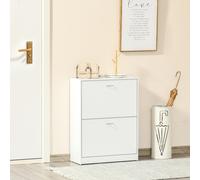 Outsunny Armoire à Chaussures 2 Portes Abattantes Meuble Chaussures Blanc 60x24x80cm Design Élégant | Aosom France