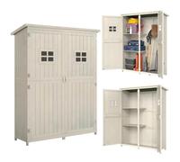 Outsunny Abri de jardin en bois 127,5×50×164 cm, 2 portes 2 fenêtres, toit bitumé, gris