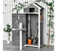 Outsunny Armoire de jardin abri de jardin remise avec 3 étagères et table pliante bitumé bois massif sapin à serrure 78 x 52,5 x 182 cm gris