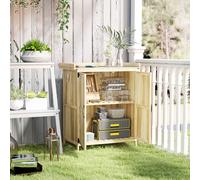 Outsunny Armoire de Jardin, Armoire à Outils pour l'Extérieur, avec Plan de Travail en Bois et Acier Inoxydable, Doubles Portes, Bois Naturel