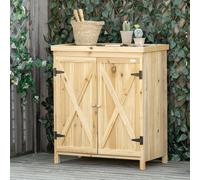 Outsunny Armoire de jardin armoire de rangement de jardin plateau en métal galvanisé en bois massif 80 x 45 x 92 cm bois naturel