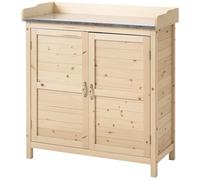 Outsunny Armoire de jardin avec table basse en bois - Armoire à outils avec 2 étagères - Abri de jardin extérieur naturel 83 x 40 x 92 cm