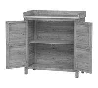 Outsunny Armoire de jardin avec table de rempotage, abri à outils en bois avec plan de travail galvanisé 2 étagères Gris