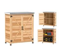 Outsunny Armoire de Jardin avec Table de rempotage Abri de Jardin en Bois avec Plan de Travail galvanisé 2 étagères Double Porte, Armoire à Outils Armoire à Outils Abri de Jardin pour Jardin ou