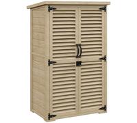 Outsunny Armoire de Jardin, cabane de Jardin extérieur en Bois, Toit bitumé, avec 2 étagères, Portes persiennes verrouillable, 75 x 50 x 118, Bois Naturel
