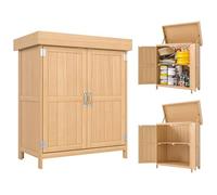 Outsunny Armoire de jardin double porte, toit bitumé relevable, 74×43×88 cm, bois massif de sapin