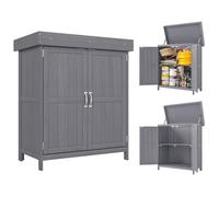 Outsunny Armoire de Jardin Double Porte Toit Bitumé 74 x 43 x 88 cm Gris | sur Pied, Étagère, Toit Relevable, Bois Massif de Sapin, Meuble Extérieur
