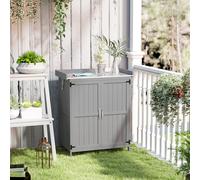 Outsunny Armoire de jardin en bois abri de jardin avec 2 portes, toit à charnières et étagère, 74 x 43 x 88 cm, gris
