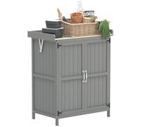 Outsunny Armoire de Jardin en Bois abri de Jardin avec 2 Portes, Toit à charnières et étagère, Dessus en Acier Inoxydable, abri à Outils pour Balcon terrasse Patio, 74 x 43 x 88 cm, Gris