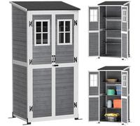 Outsunny Armoire de jardin en bois, abri de jardin avec porte verrouillable, 2 fenêtres, plaque de sol, toit en pupitre en asphalte, étagère 91x69x192cm, résistant aux intempéries, armoire à outils,