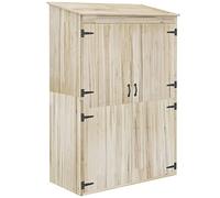 Outsunny Armoire de Jardin en Bois avec 2 étagères, 2 Portes magnétiques, Toit incliné, Compartiment Droit spacieux, Armoire de Rangement 120 x 57 x 183 cm Bois Naturel