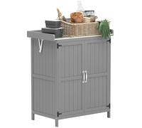 Outsunny Armoire de Jardin en Bois avec 2 Portes et étagère, abri de Jardin Toit à charnières Dessus en Acier Inoxydable, Table de rempotage, Table de Jardinage pour terrasse, 74 x 43 x 88 cm, Gris