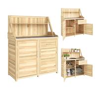 Outsunny Armoire de Jardin en Bois avec Plan de Travail en Métal Galvanisé Table de Rempotage avec Étagère et Tiroir Abri de Jardin Extérieur pour Balcon Terrasse 100x45x129,5cm Naturel