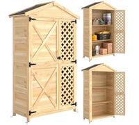Outsunny Armoire de jardin en bois de sapin avec kit anti-basculement, abri de jardin extérieur avec portes ventilées, étagères amovibles, toit incliné en asphalte, 101,5 x 49 x 176 cm, couleur bois